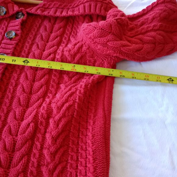 Vintage Women's Lands End Chunky Cable Knit Button Up Red XL 18-20 Y2K Fisherman - Picture 7 of 9